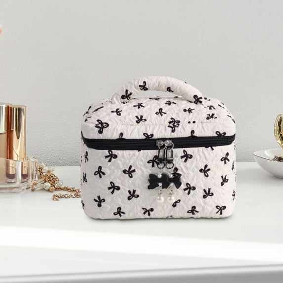 Bow Organizer Bag,Desktop Storage Bag,Family Organizer,Cosmetic Storage Bag,Small Accessories Organizer,Portable Desk Bag,Stylish Bowknot Pattern Bag,Multi-Purpose Organizer Bag