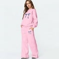 thumbnail image 1 of Bow Outfits Bow Sweatsuit Bow Matching Sweat Sets for Women Bow Sweatpants Set Bow Hoodie Set 2 Piece Outfits Spring Fall Clothes Bow Graphic Crewneck Sweatshirt And Pants Clothing Set, Pink XL, 1 of 5