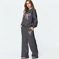 thumbnail image 1 of Bow Outfits Bow Sweatsuit Bow Matching Sweat Sets for Women Weatsuits Women 2 Piece Outfit Bow Graphic Cute Hoodies Matching Wide Leg Sweatpants Lounge Sets Sweat Set, Light Gray M, 1 of 5