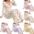 thumbnail image 1 of Bow Pajamas for Women Stretch Long Sleeve Sleepwear Trousers Comfortable Valentine 2 Piece Pjs Sets White M, 1 of 5