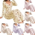thumbnail image 1 of Bow Pajamas for Women Stretch Long Sleeve Sleepwear Trousers Comfortable Valentine 2 Piece Pjs Sets Yellow XL, 1 of 5