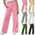thumbnail image 1 of Bow Pants for Teen Girls Girls' Sweatpants Kids Wide Leg Casual Joggers Open Bottom Loose Solid Teen Pants with Pockets, 1 of 5
