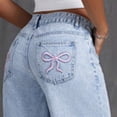 thumbnail image 1 of Bow Pants for Teens Girls Cargo Jeans-Elastic Waistband Wide Leg Y2k Pants with Big Side Pockets, Baggy Jeans for Girls, 1 of 8