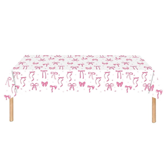 Bow Party Decorations Tablecloth, Girl Bow Theme Birthday Party Supplies Table Cover, Pink Bow Birthday Baby Shower Decorations Table Cloth