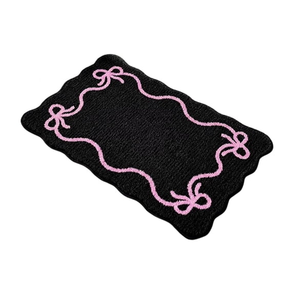 Bow Pattern Bathroom Rug,Soft Non Slip Wavy Edge Absorbent Bath Mat for Shower Room Bathtub Restroom,Black