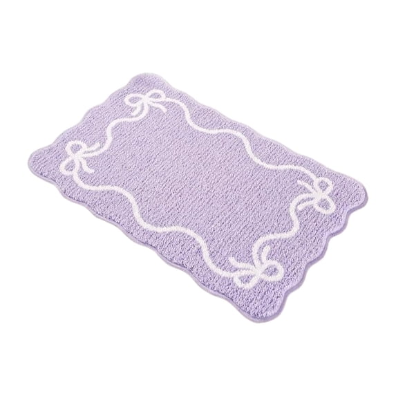 Bow Pattern Bathroom Rug,Soft Non Slip Wavy Edge Absorbent Bath Mat for Shower Room Bathtub Restroom,Purple