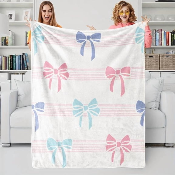 Bow Pattern Blanket, 1 Count Soft Comfortable Throw Blanket, Warm Napping Blanket for Home Office Travel Camping
