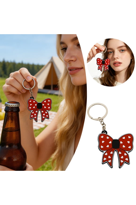Bow Pattern Mini Keychain Bottle Opener,flexible anti drop soft rubber shell,portable lightweight easy carry layout,cute decorative hanging accessory open drink bottle match daily bag key ornament