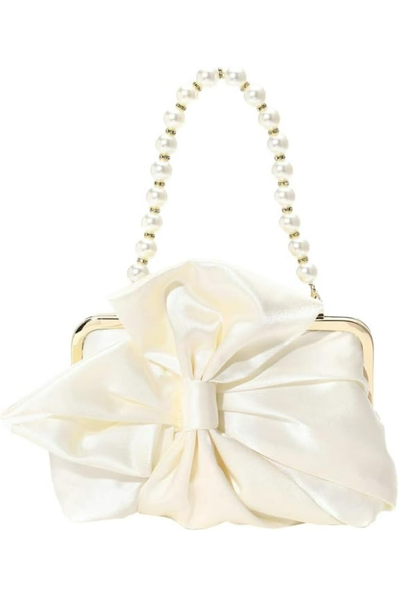 Bow Pearl Clutch Purses For Women Silk Evening Handbag Quilted Designer Ladies Dumpling Handbag for Wedding Prom Party