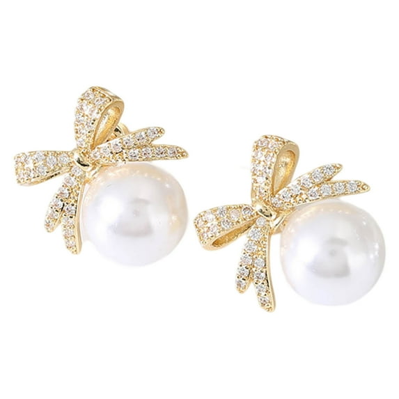 Bow Pearl Earrings Luxe High End Charm With Rhinestones Exquisite And Versatile Ear Studs Product Platform