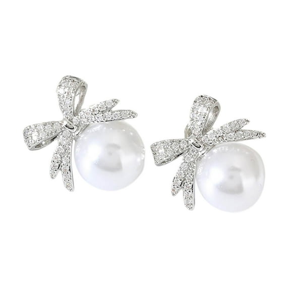 Bow Pearl Earrings Luxe High End Charm With Rhinestones Exquisite And Versatile Ear Studs Product Platform