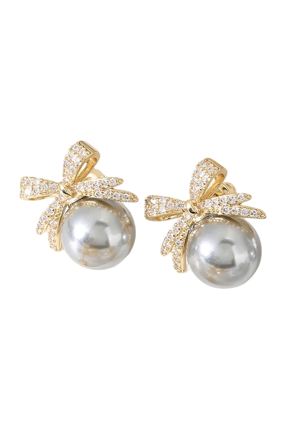 Earrings Crafted Bow Pearl Luxe Accessory for Women with Rhinestones | Elegant Stud Jewelry for Everyday or Occasions