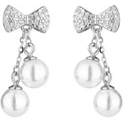 Bow Pearl Tassel Dangle Drop Earrings for Women 999 Sterling Silver Rhinestone Ribbon Knot Stud Earrings Pearls Double Round Bead Tassels Chain Dangling Charm Earrings