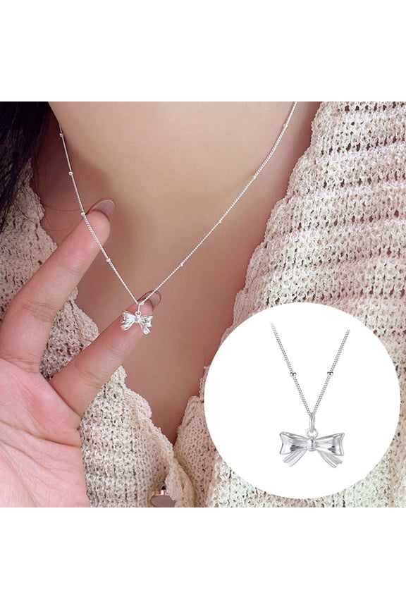Bow Pendant Necklace Gold Silver Plated Dainty Charm Bowknot Bow Tie Ribbon Tiny Chain Necklace for Women Minimalist Valentines Day Birthday Wedding Party Jewelry Gifts