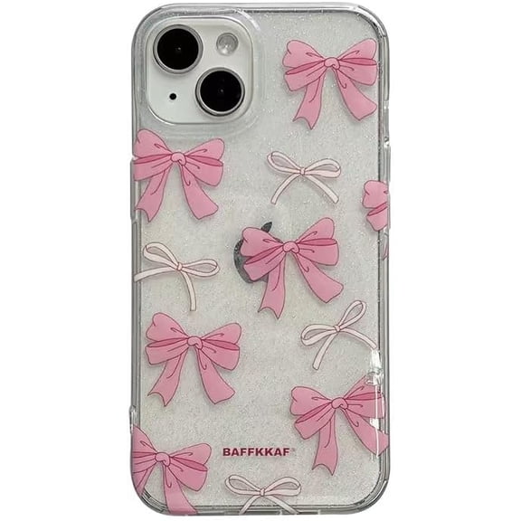 Bow Phone Case Compatible with iPhone 13 Pro, Coquette Summer Aesthetic Bling Cute Pink Ribbon Bow Phone Case for Women Girls