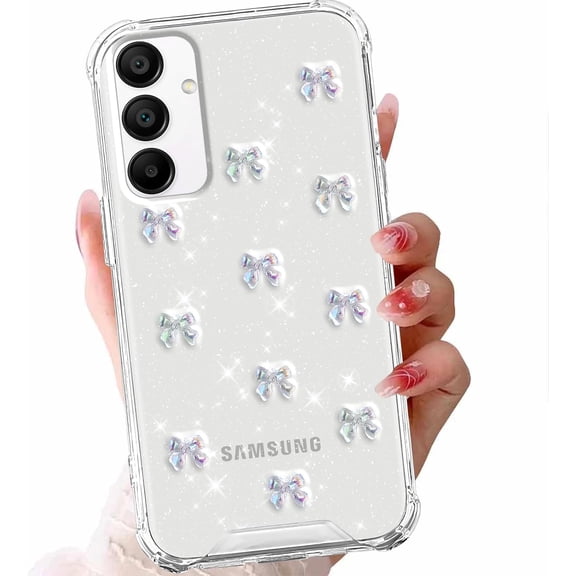 Bow Phone Case for Samsung Galaxy S25 Ultra 5G 6.8", Cute Bling Glitter Laser 3D Bowknot Cases Girly Kawaii Aesthetic Stylish Cover for Girls Women, Sparkly Clear Soft Durable Protective Funda
