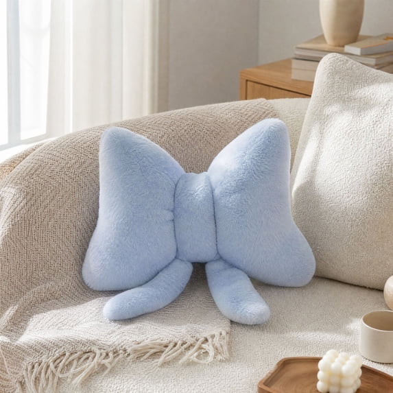 Bow Pillow Bow Shaped Throw Pillows for Bed Soft Aesthetic Decorative Cushion for Couch Sofa Cute Room Decor for Girls Bedroom Living Room Home Gift,Blue-11.81*8.66inch