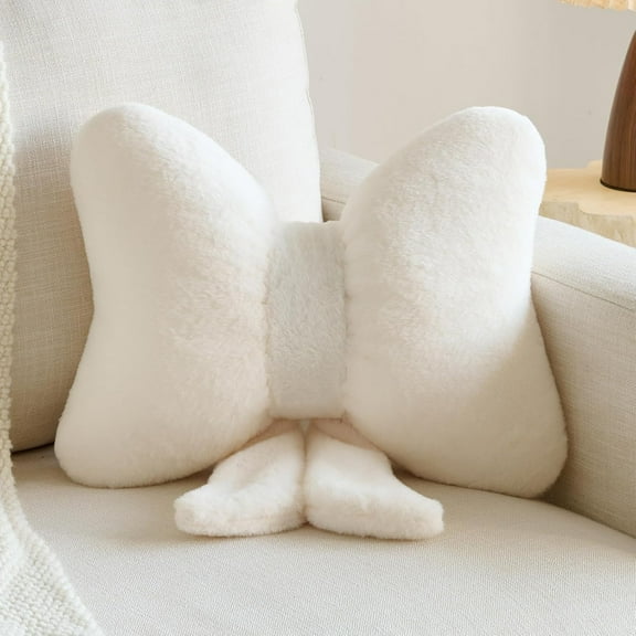 Bow Pillow,Bowknot Throw Pillow,Soft Plush Pillow,Decorative Pillows,Bow Shaped Pillow for Sofa Backrest Bed Couch Home Decor,1 Pc White,38*32cm (14.9*12.6inch),Topboutique
