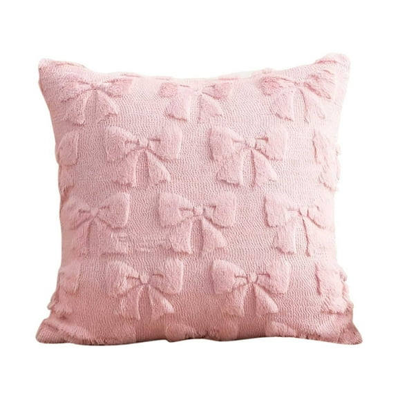 Bow Pillow Covers for Sofa Room Decor Cute Faux Fur Soft Bowknot Preppy Stuff Fluffy Plush Aesthetic Pillow Covers for Couch Bed