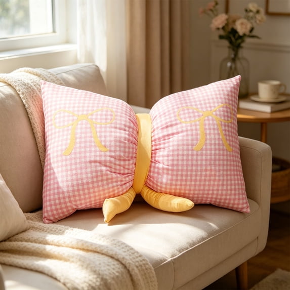 Bow Pillow Decorative Pillows Aesthetic Home Decor Soft Seat Cushions Cute Throw Pillow for Couch Bow Room Decor, 26.7inch