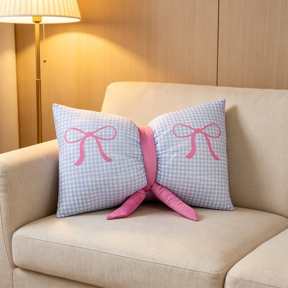 Bow Pillow Decorative Pillows Aesthetic Home Decor Soft Seat Cushions Cute Throw Pillow for Couch Bow Room Decor, 26.7inch