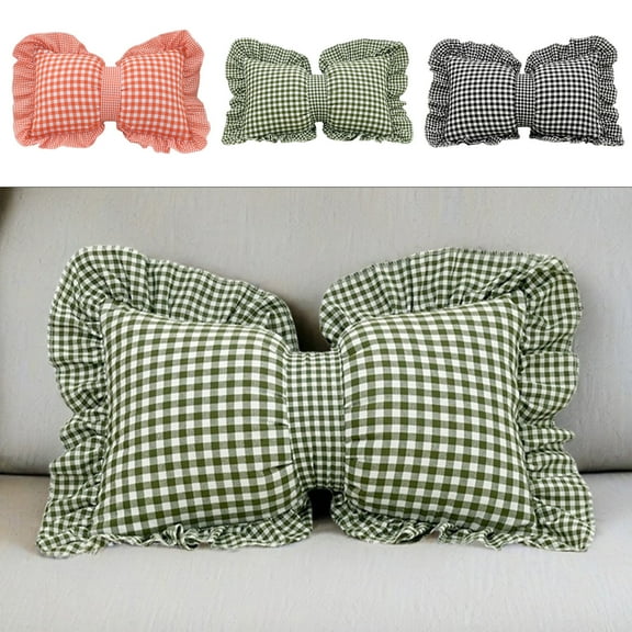 Bow Pillow Soft Bowknot Throw Pillow Polyester Plaid Pillow Sofa Pillow Cushion Dual-Function Plaid Pillow - Combines Waist Support & Bow Decor,Perfect Birthday Christmas Gift