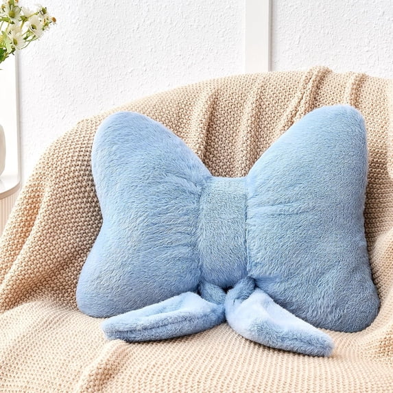 Bow Pillow, Throw Pillows for Bed,Bow Pillows Decorative, Bow shaped pillows, Decorative pillows, Bow room decor for bed room,Bedroom, Couch, Sofa,Blue,50x38cm