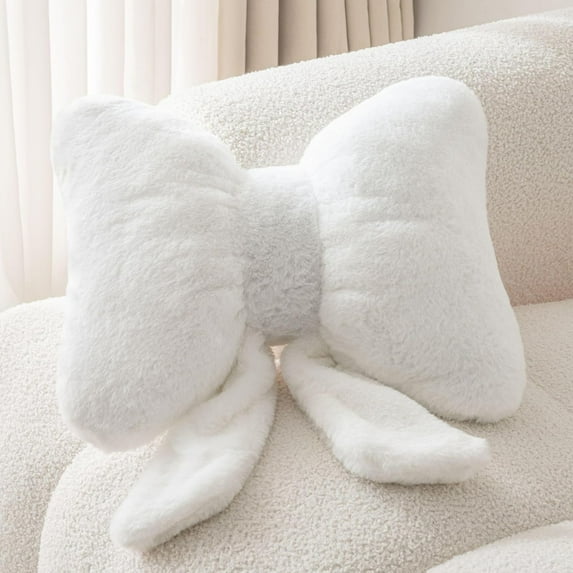 Bow Pillow Throw Pillows Soft Furry Pillows Butterfly Shaped Decorative Pillows Cute Bowknot Plush Pillow Stuffed Plush Pillows for Bed Couch Sofa Home Decor,White 14.9 * 12.6inch,Topboutique