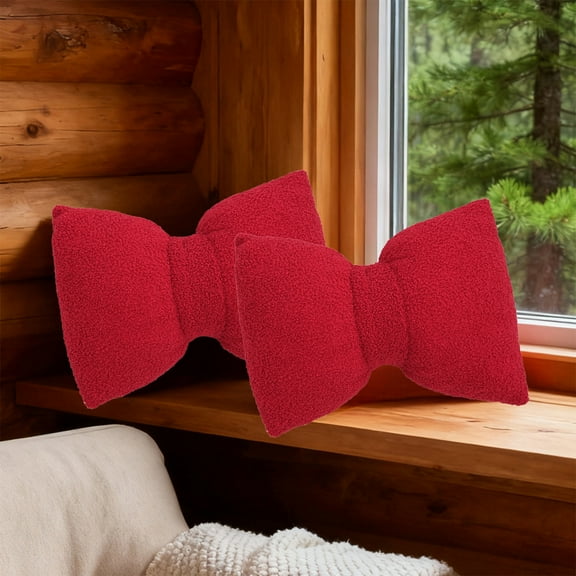 Bow Pillows Decorative 16" x 12" Fluffy Cute Bow Throw Pillows Aesthetic Pink Christmas Decor for Couch Bed Bedroom Coquette Room Decor