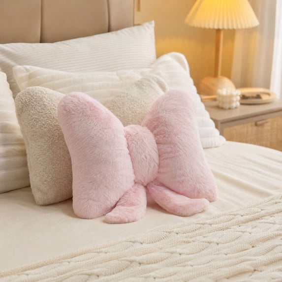 Bow Pillows for Girls Cute Pillow Soft Plush Bow-Shaped Throw Pillow Aesthetic Decorative Cushion for Bed Sofa Couch Bedroom Living Room Home Decor,Pink-11.81*8.66inch