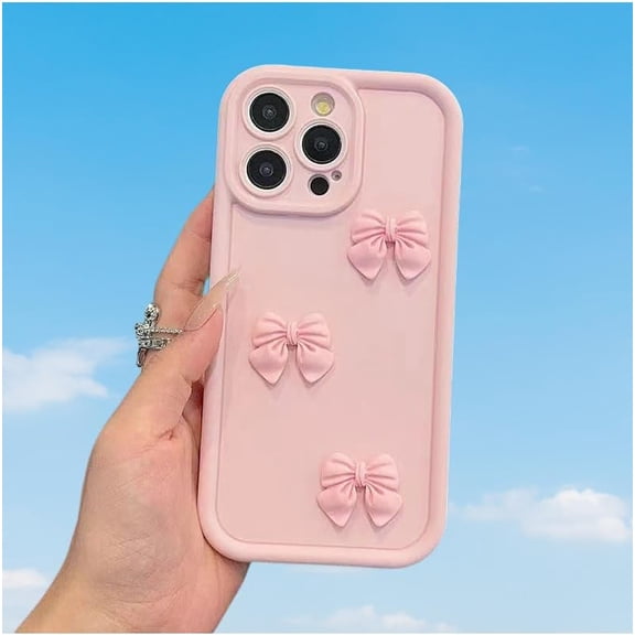 Bow Pink Phone Case Cover for iPhone 13 Pink Bow Ribbon Case Cover Liquid Silicone Soft Gel Rubber Matt Phone Cover with Microfiber Lining
