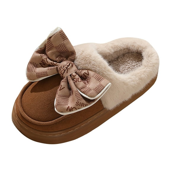 Bow Platform House Slippers for Women Bride Wedding with Memory Foam Comfy Suede Fleece Lined Snow Boots Slippers Winter Indoor Outdoor Backless Clogs Mules Booties
