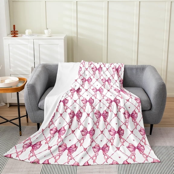 Bow Plush Throw Blanket, Baby 30"x40" Girls Bow Blanket for Boys Teens Decor Cute Bowknot Flannel Fleece Blanket Kawaii Pink Bedroom