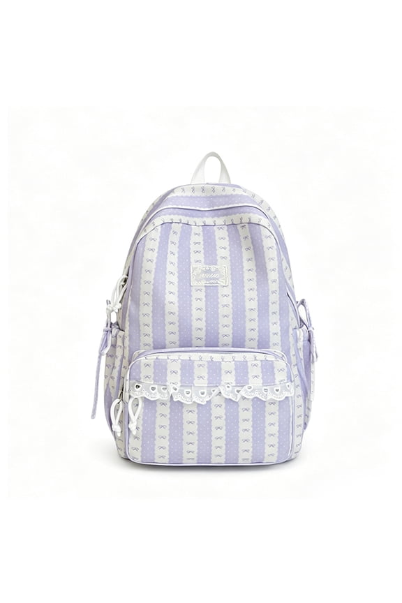 Bow Print Backpack, Lace Trim Schoolbag with Side Pockets, Water Resistant Laptop Backpack forTravel College Work (Green)