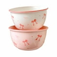 thumbnail image 1 of Bow Print Color Ceramic Bowl Set Household High Aesthetic Bowl and Spoon Se, 1 of 9