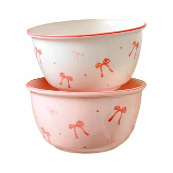 Bow Print Color Ceramic Bowl Set Household High Aesthetic Bowl and Spoon Se