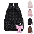 thumbnail image 1 of Bow Print Corduroy Backpack with Decor Bow Pendant, Lightweight Large Capacity Student Daypack Water Resistant Casual Backpack for School Daily Travel, 1 of 8
