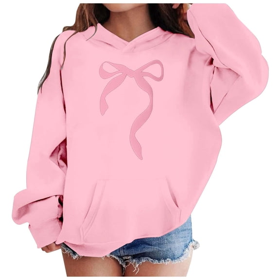 Bow Print Hoodies Sweatshirts For Kids Children'S Long Sleeved Hoodie With Printed Bow Tie Sweet Ribbon Daily Pullovers Pink 160(13-14 Years)