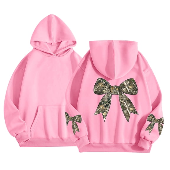 Bow Print Hoodies Sweatshirts For Kids Christmas Reindeer Girls' Hoodie Children'S Medium And Small Children'S Color Long Sleeved Hoodie Pink 130(5-6 Years)