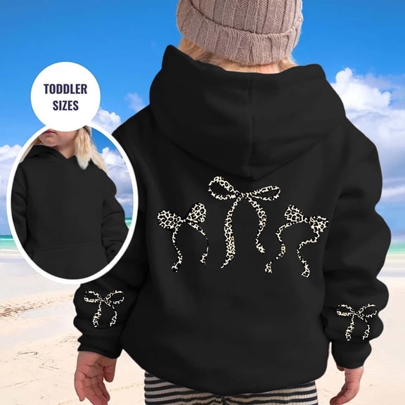 Bow Print Hoodies Sweatshirts For Kids Girls' Cute Bow Print Pullover Hoodie Soft Fleece Sweatshirt For Casual Wear And Outdoor Activities Black 90(2-3 Years)