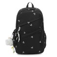 thumbnail image 1 of Bow Print Large Capacity Backpack, Multi-Pocket Zipper Closure School Bag with Pendant for Travel Work Shopping (Black), 1 of 8