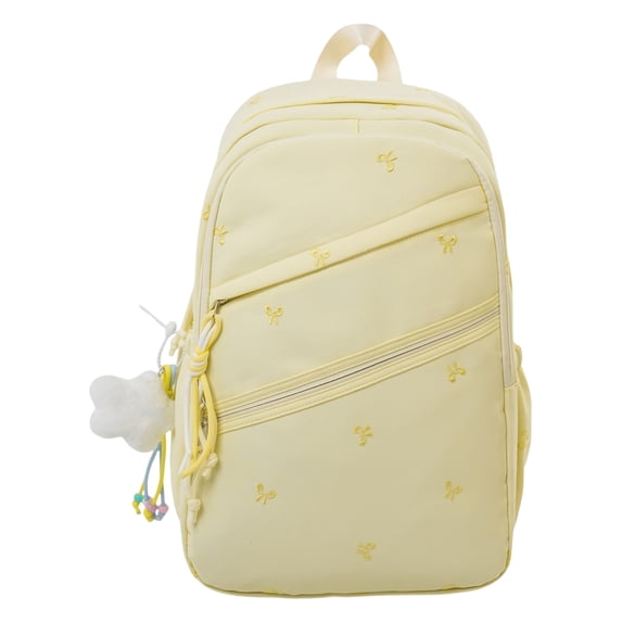 Bow Print Large Capacity Backpack, Multi-Pocket Zipper Closure School Bag with Pendant for Travel Work Shopping (Yellow)