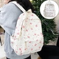 thumbnail image 1 of Bow Print Nylon Backpack,Cute Aesthetic Lightweight Padded Adjustable Strap Multi Pocket Daypack For School Travel Casual Daily Use,12.2"×16.54"×5.51",1PC,White-Pink, 1 of 5