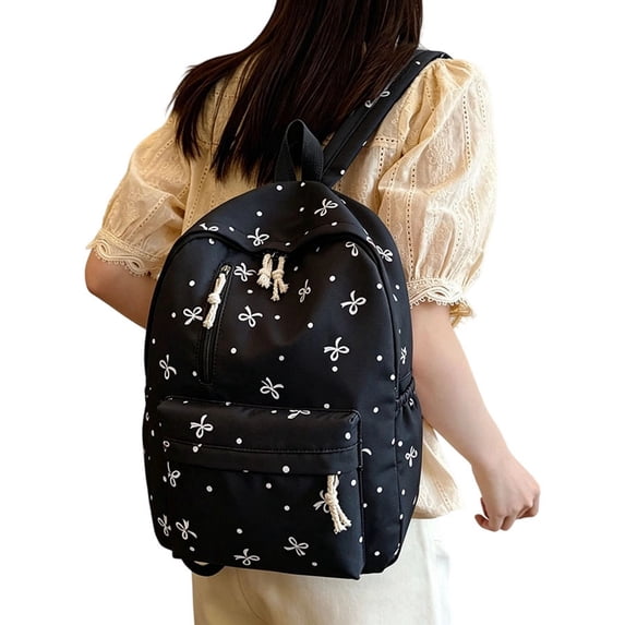 Bow Print Nylon Backpack, Lightweight Large Capacity Casual Daypack, Multi Pocket Adjustable Shoulder Strap Bookbag for School Daily Travel