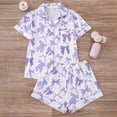 thumbnail image 1 of Bow Print Pajama Sets For Women Short Sleeve Pajama With Bow Print Collar Soft Sleepwear Shorts Comfortable Wear Cozy Pjs Sets Purple L, 1 of 9
