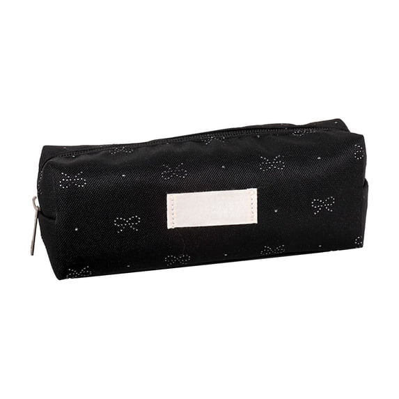 Bow Print Pencil Case,Soft Fabric Lightweight Zipper Pen Bag with Blank Name Label Patch for Office Home Workspace