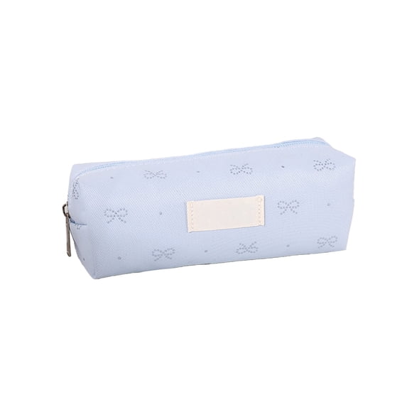 Bow Print Pencil Case,Soft Fabric Lightweight Zipper Pen Bag with Blank Name Label Patch for Office Home Workspace