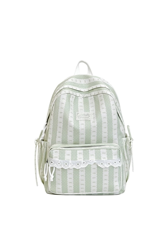 Bow Print School Backpack, Lace Trim Backpack with Side Pockets, Heavy Duty Computer Bag forTravel College Work, Black