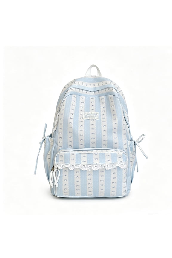 Bow Print School Backpack, Lace Trim Backpack with Side Pockets, Heavy Duty Computer Bag forTravel College Work, Pink