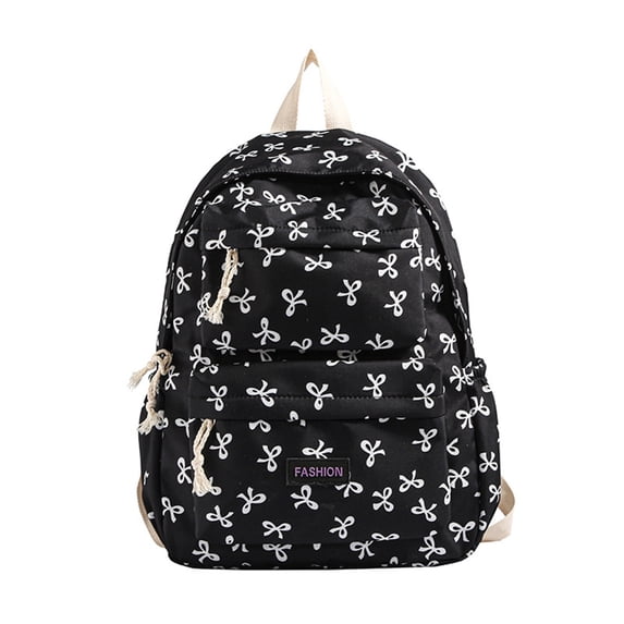 Bow Print School Backpack Lightweight Casual Daypack with Multi Pockets and Zipper Closure for Students Travel Daily Use